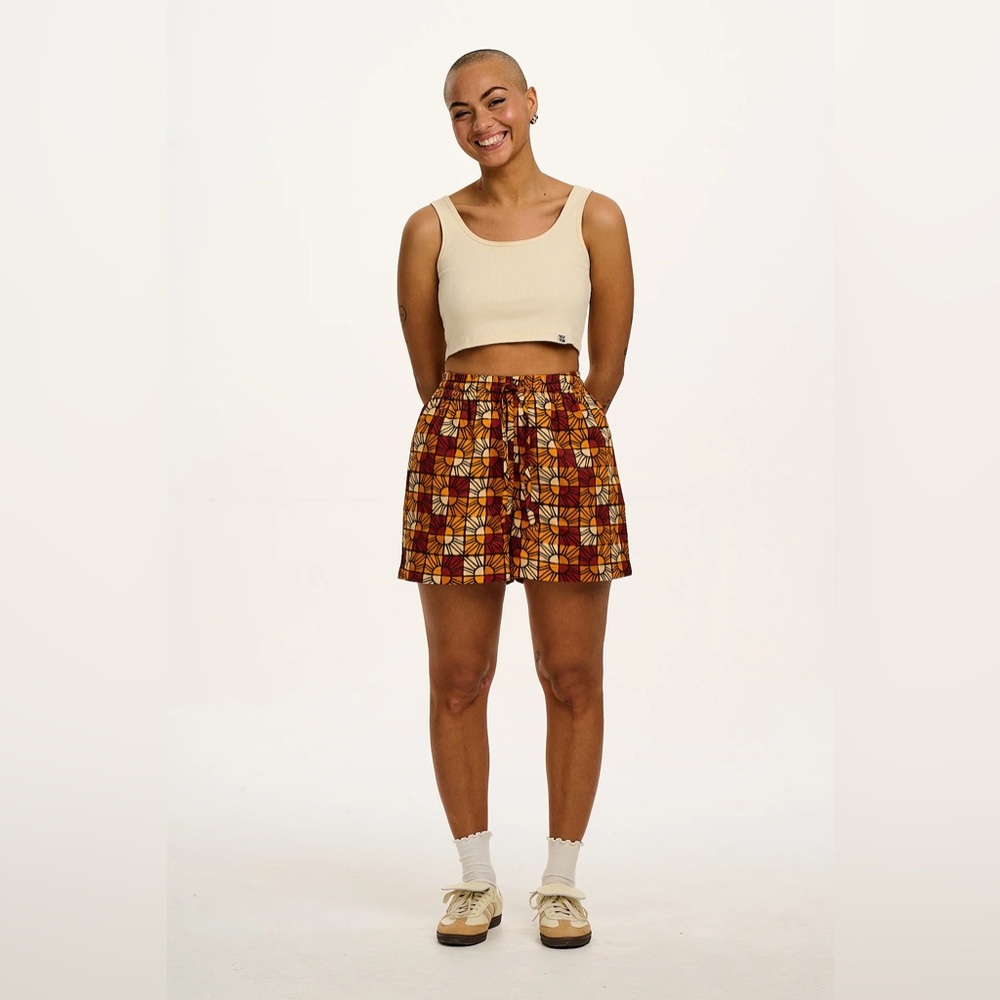 Lucy & Yak High Waist Shorts with Red and Yellow Design